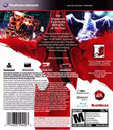 Dragon Age - Origins - Awakening (USA) (DLC) box cover back